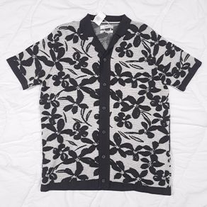Marks & Spencer Black Cream White Floral Pattern Button Up Cotton Shirt Mens Size L