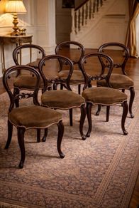 Set of Six Antique Victorian Balloon-Back Dining Chairs