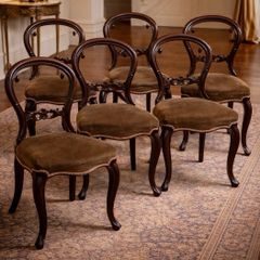 Set of Six Antique Victorian Balloon-Back Dining Chairs