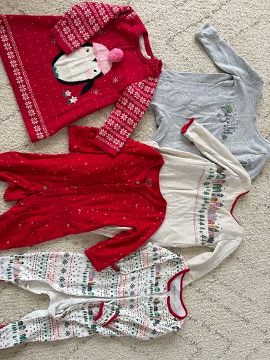 Mamas and Papas Baby Bodysuits and Dress Bundle (winter, Christmas print) 3-6 months