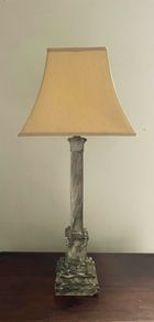 Antique faux marble column lamp with silk shade