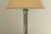 Antique faux marble column lamp with silk shade