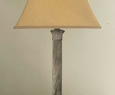 Antique faux marble column lamp with silk shade