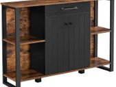 _Sideboard, Kitchen Cabinet with Drawer, Side Cabinet with Doors, Multi-Purpose Cabinet, Metal Frame, Cabinet for Living Room, Dining Room, Hallway, Vintage Brown/Black