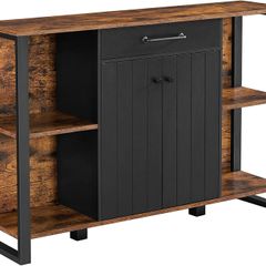 _Sideboard, Kitchen Cabinet with Drawer, Side Cabinet with Doors, Multi-Purpose Cabinet, Metal Frame, Cabinet for Living Room, Dining Room, Hallway, Vintage Brown/Black