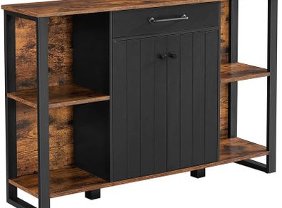_Sideboard, Kitchen Cabinet with Drawer, Side Cabinet with Doors, Multi-Purpose Cabinet, Metal Frame, Cabinet for Living Room, Dining Room, Hallway, Vintage Brown/Black
