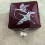 Vintage Lacquer Mirrored Jewelry Box with Mother Of Pearl 2  Flying Birds Cranes Korea. Image 8