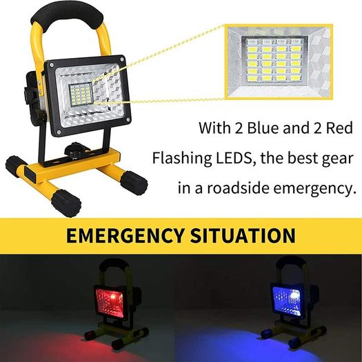 LED Work Lights Portable Floodlight Waterproof Security LED Rechargeable FloodLight for Outdoor, Garage, Car Repairing, Camping, Hiking
