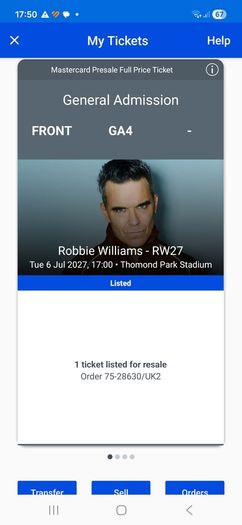 Pitch Front standing Robbie Williams Tues 6 Jul