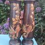 Stunning Pair Of Hand Painted Art Nouveau Hardwood  Candlesticks 12" Image 6