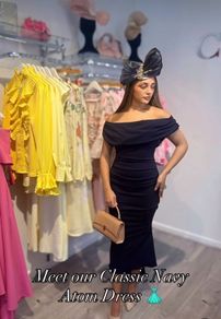 Atom label navy midi dress