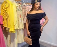 Atom label navy midi dress