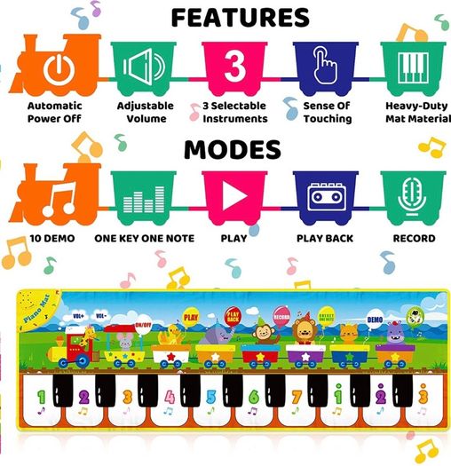 Kids Piano Mat, Music Mat with 8 Animal Sounds & 3 Instrument Sounds & 10 study cards, Baby Piano Music Mat Educational toys for boys, girls, Toddler (FREE POSTAGE)