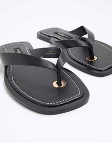 River Island leather toe thong flat sandal in blac size 40 EU 7 UK
