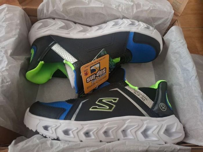 Skechers Hypno-Flash 2.0 - Vexlux Boy's Black/Blue/Lime Trainers  UK 1