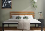 Metal bed Bed frame with slatted frame 160x200 cm black/brown with wooden headboard & footboard