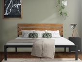 Metal bed Bed frame with slatted frame 160x200 cm black/brown with wooden headboard & footboard