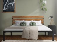 main image for ad Metal bed Bed frame with slatted frame 160x200 cm black/brown with wooden headboard &amp; footboard