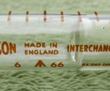 Vintage Accoson  glass syringe, 1940s, prop, display, collectible