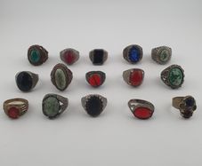 Antique Lot of 15 Bohemian Brass Rings  Assorted Ethnic & Tribal Designs