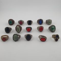 Antique Lot of 15 Bohemian Brass Rings  Assorted Ethnic & Tribal Designs