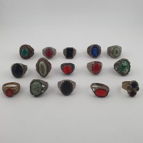 Antique Lot of 15 Bohemian Brass Rings  Assorted Ethnic & Tribal Designs