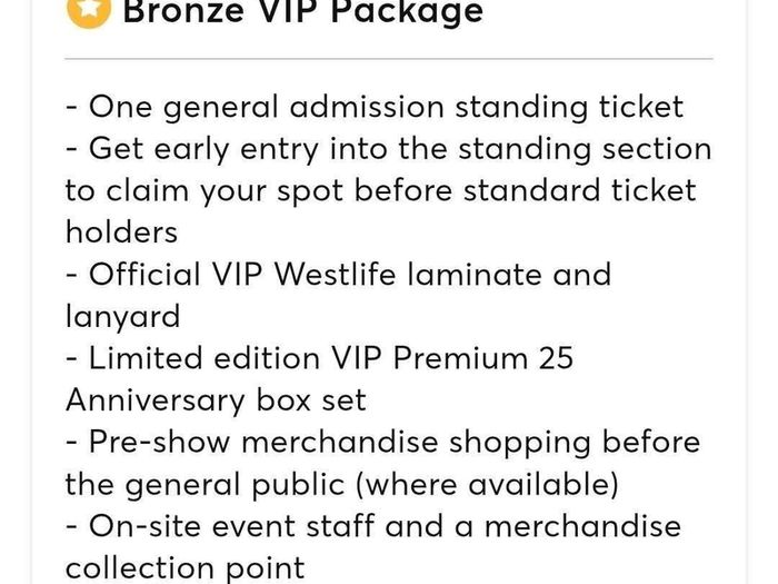 Westlife LAST IRISH SHOW 26th September 2 x VIP (Bronze) Standing Westlife Tickets.