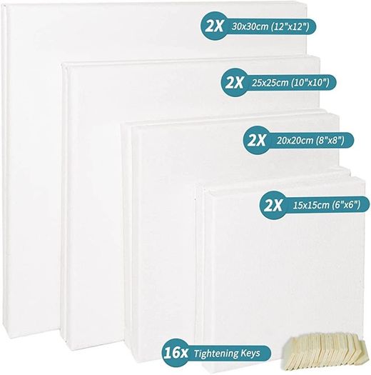 Blank Canvas Boards for Painting, Set of 8 Art Square Canvas Frame Panels, Board Stretcher Academy Acrylic Oil Water Painting, Stretched Wooden Frames, 100% Cotton, Canvases for Kids & Artist (FREE POSTAGE)