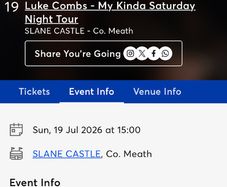 2 x Luke Combs Tickets Sunday 19th July SLANE