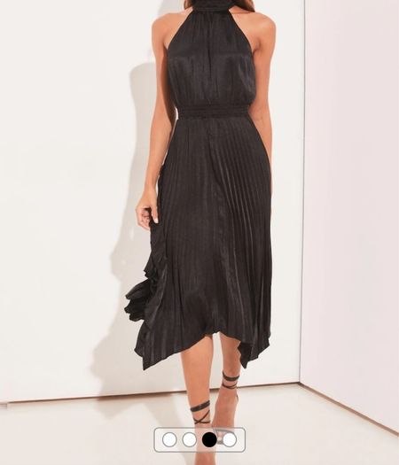 Lipsy Black Halter Pleated High Neck Midi Dress