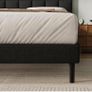 Double Bed Frame, Easy Assembly, Sturdy Wooden Slat Support, Upholstered Platform with Headboard, No Box Spring Needed, Black Double Bed 135x190 Image 5
