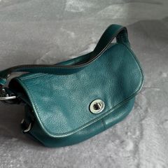 RARE Vintage Coach Legacy Soho Turnlock Shoulder Bag Teal Pebbled Leather Genuine Leather