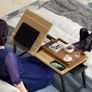 Foldable and Adjustable Bed Table, Bamboo Bed Laptop Top - Tiltable Top, Drawer, Oak Image 4
