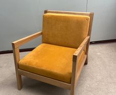 Modern Oak Frame Armchair Mustard Velvet Cushion