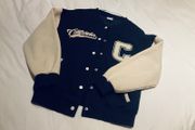Girls Zara varsity bomber jacket navy cream 10 11 12