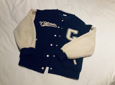 Girls Zara varsity bomber jacket navy cream 10 11 12
