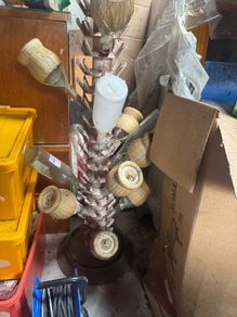 Bottle drying tree with Chianti flasks and bottles, home brew lot