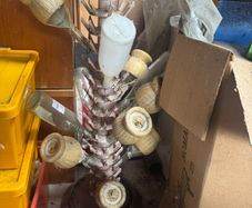 Bottle drying tree with Chianti flasks and bottles, home brew lot
