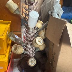Bottle drying tree with Chianti flasks and bottles, home brew lot