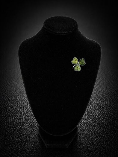 925 Vintage Sterling Silver Shamrock Brooch, Connemara Marble Irish Clover Pin