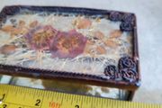 Vintage Pressed Flower Glass Trinket Box  with bottom Mirror heavy glass