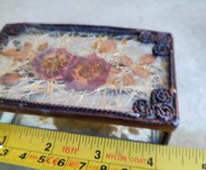 Vintage Pressed Flower Glass Trinket Box  with bottom Mirror heavy glass