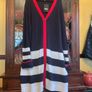 Ulla Popken FURTHER. REDUCED new long cardigan in navy with red and white . Size 28.   length is 42 inches Image 6