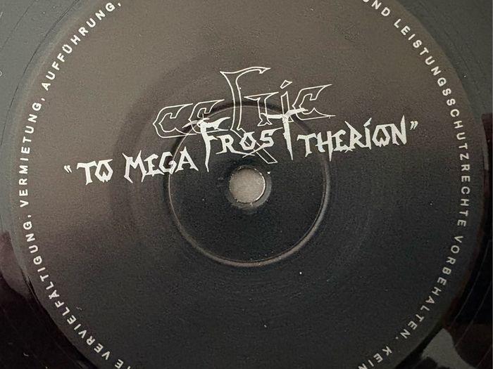 Collector's quality first pressing. Celtic Frost - To Mega Therion. Mega rare in this condition forty years on from its release.  Gatefold artwork by HR Geiger, with printed  inner. Doubt there is a better one for sale anywhere in the world.