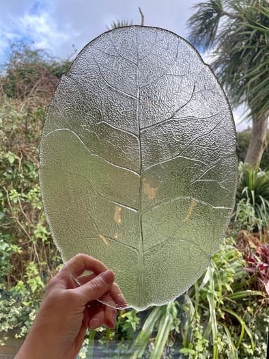 Pair of vintage Arcoroc Aspen Leaf Glass Platters / Plates, Mid century French Dishes