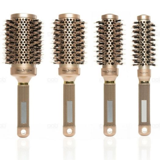 Nano Thermal Ceramic & Ionic Round Barrel Vented Hair Brush With Boar Bristle - Set of 4