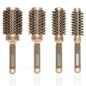Nano Thermal Ceramic & Ionic Round Barrel Vented Hair Brush With Boar Bristle - Set of 4
