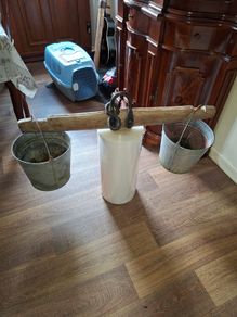 Rare 19th-Century Antique Hanging Beam Balance Scale, Forged Made Hanger, historically used to measure goods like Flour or Sugar.