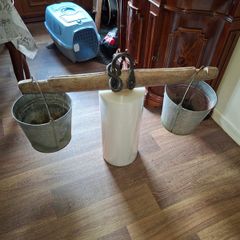 Rare 19th-Century Antique Hanging Beam Balance Scale, Forged Made Hanger, historically used to measure goods like Flour or Sugar.