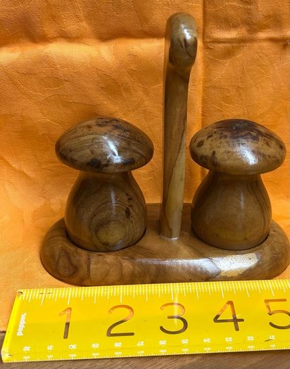 Vintage Mushroom shape salt and pepper shakers on stand